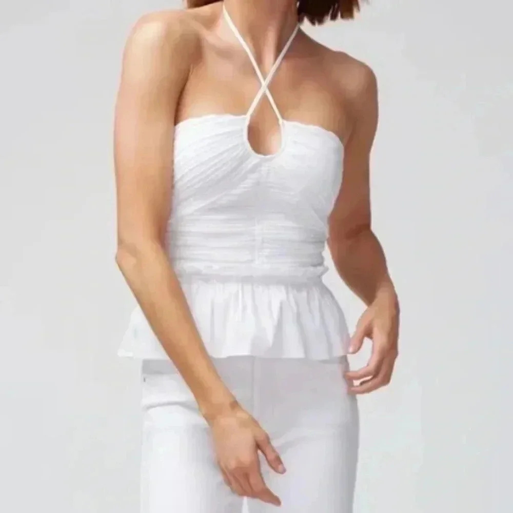 White House Black Market Poplin Keyhole Bustier Top - Size 12 - Picture 3 of 6